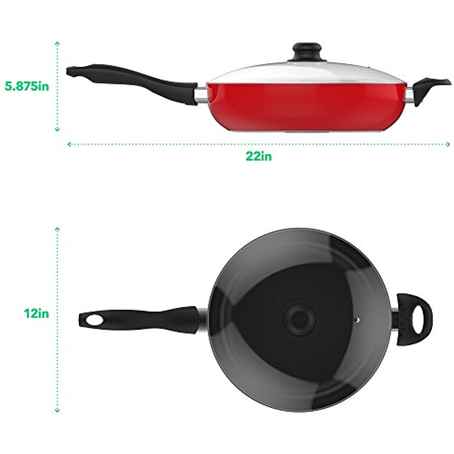 Vremi 12 Inch Nonstick Sauté Pan with Tempered Glass Lid - Large 5 Quart Capacity for Cooking