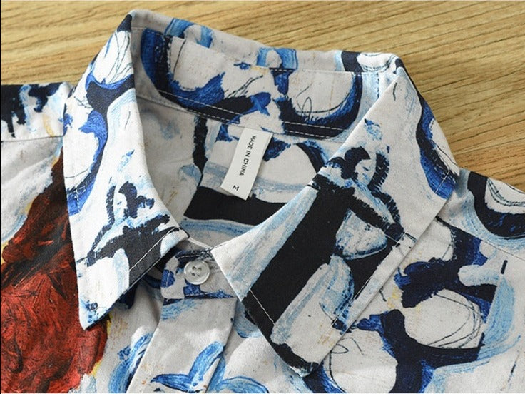 Eco-Friendly Cotton Art Print Long-Sleeved Shirt for Men