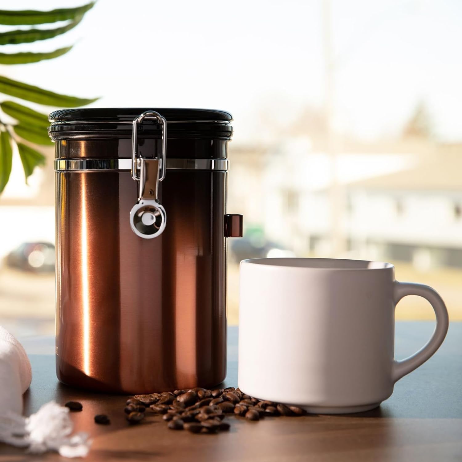 Braviie Copper Airtight Coffee Canister, 22oz Stainless Steel Container with CO2 Valve and Date Tracker