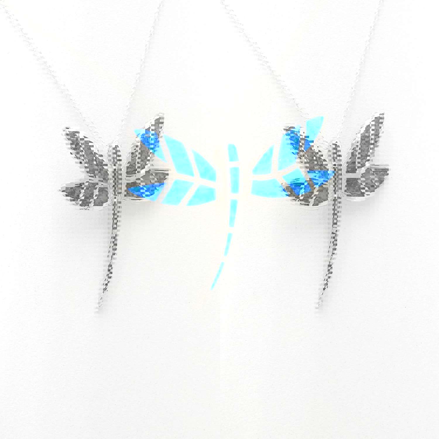 Gleaming Created Opal Dragonfly Pendant in Sterling Silver