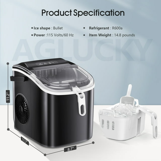 KISSAIR Compact Ice Maker - 26lbs/24H, Self-Cleaning, Black