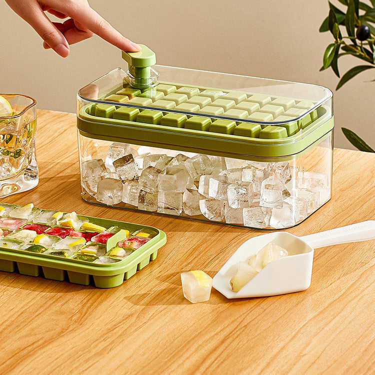 One-Button Ice Cube Maker with Storage Box and Lid