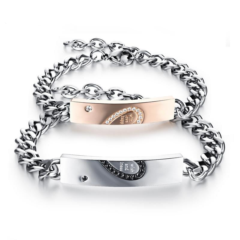 Stylish Stainless Steel Heart Lovers Bracelet Set
