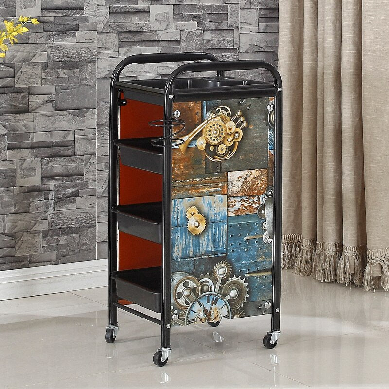 Vintage-Style Metal Salon Trolley with Multi-Level Storage