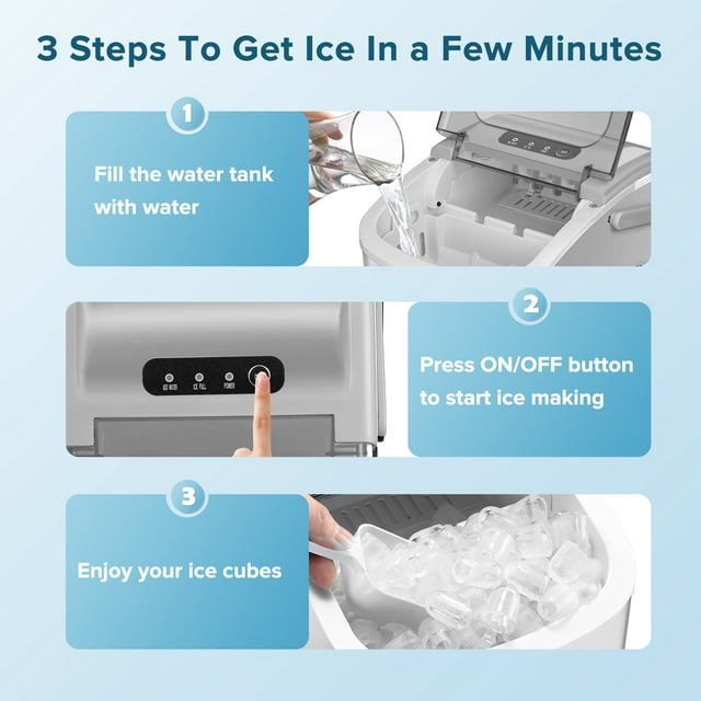 Auseo Countertop Ice Maker - Portable, Self-Cleaning, 26lbs/24H, 9 Cubes in 8 Mins