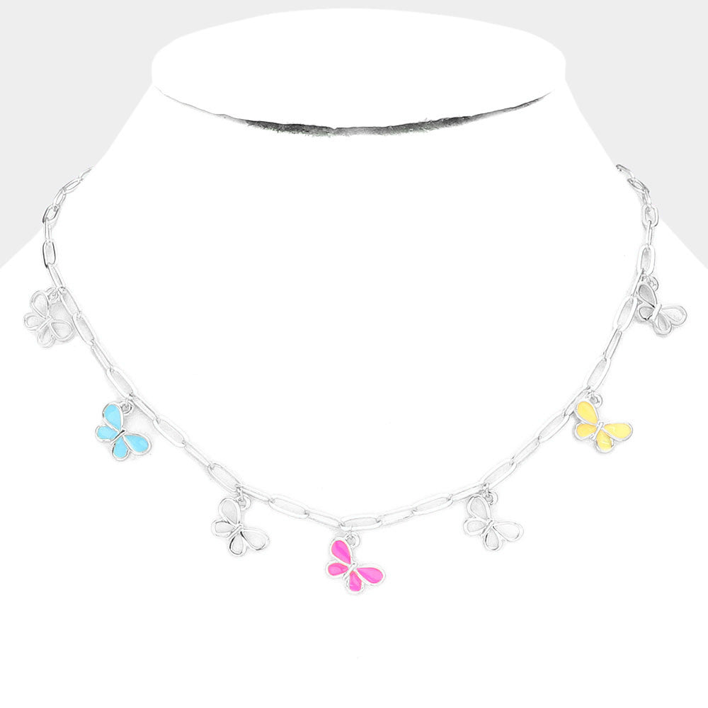 Elegant Butterfly Pendant Station Necklace