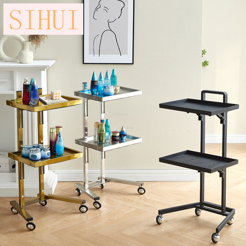 Stylish Stainless Steel Salon Trolley with Wheels for Beauty Professionals