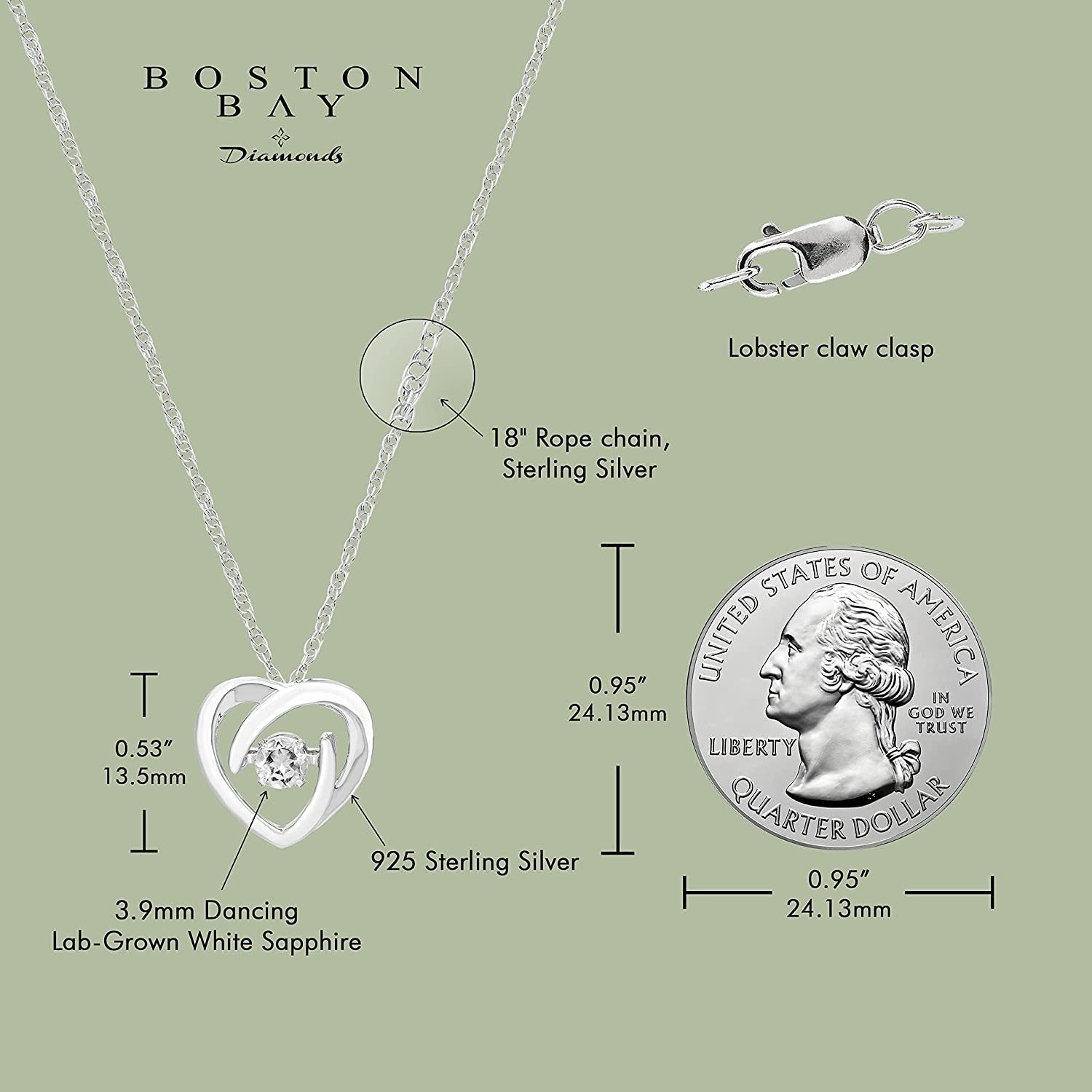 Glimmering Dancing White Sapphire Heart Pendant in Sterling Silver