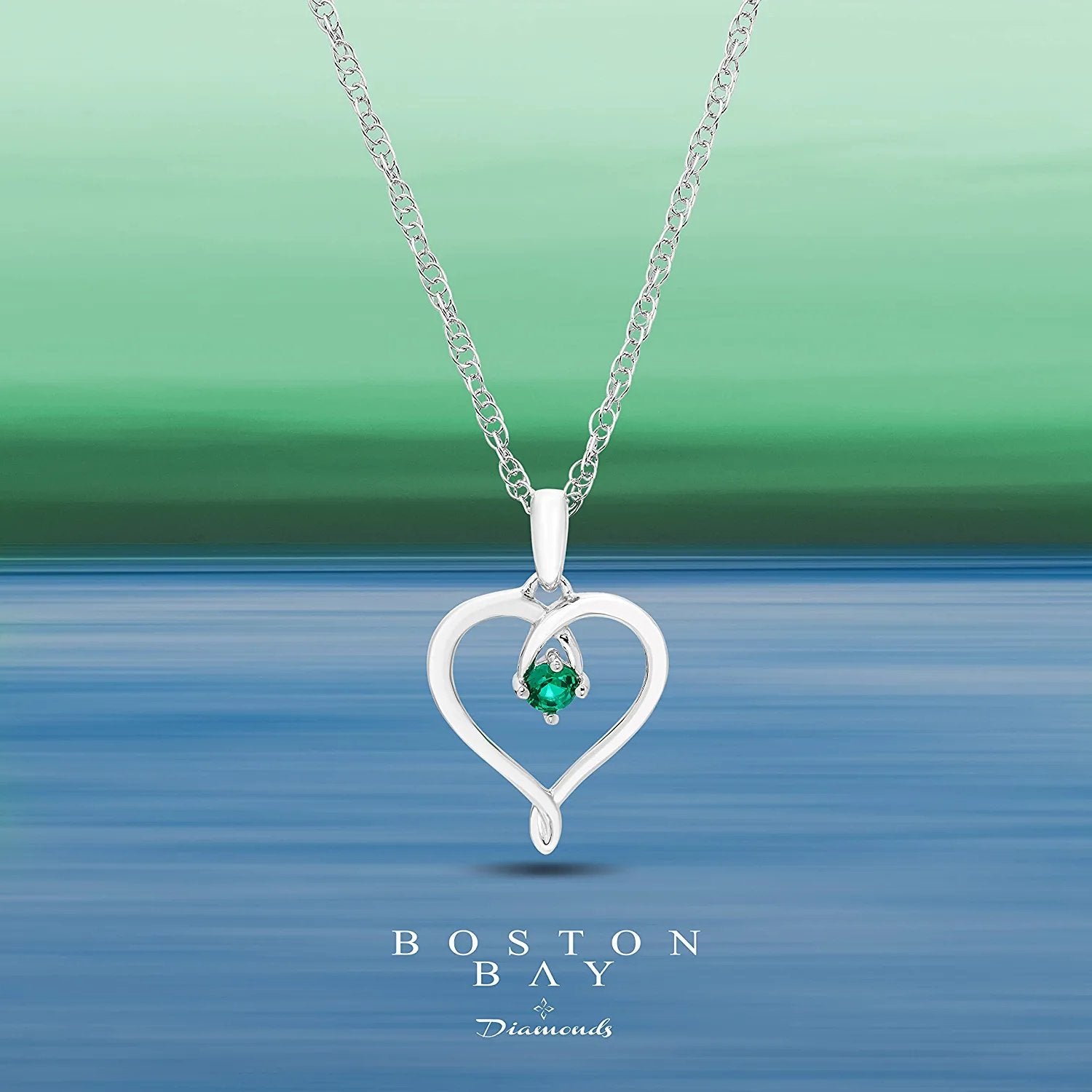 Genuine Lab-Grown Emerald Heart Pendant in Sterling Silver