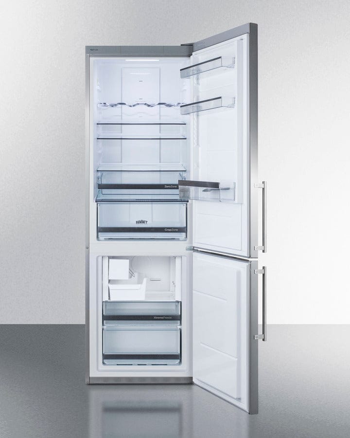 Summit 24" 10.8 cu. ft. Counter Depth Bottom Freezer Refrigerator with Ice Maker - Stainless Steel