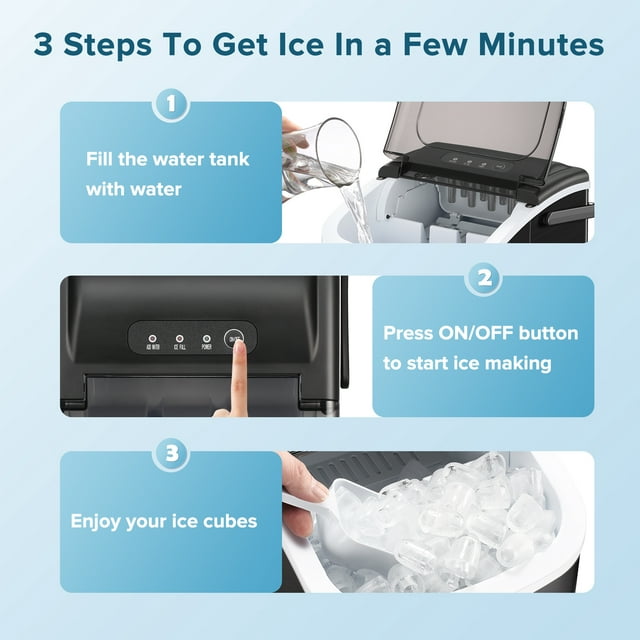Auseo Compact Ice Maker, 9 Cubes in 8 Mins, 26 lbs Daily, Self-Cleaning