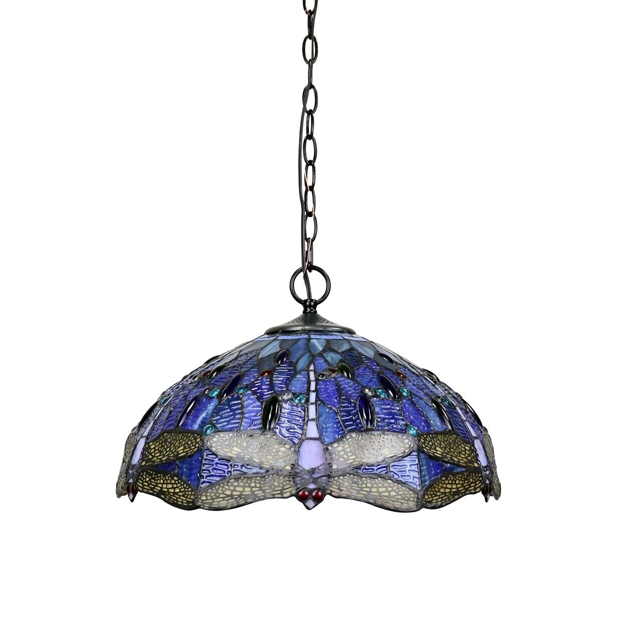 18" Stained Glass Dragonfly Pendant Light Fixture