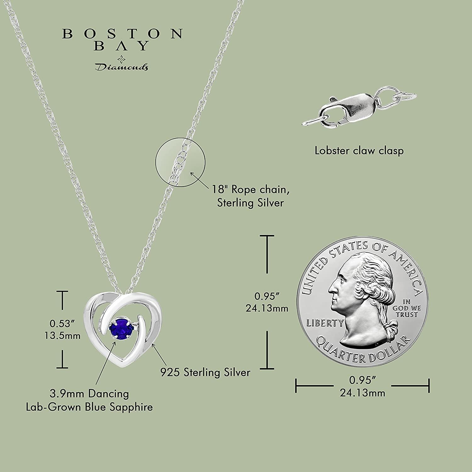 Glimmering Blue Sapphire Dancing Heart Pendant in Sterling Silver