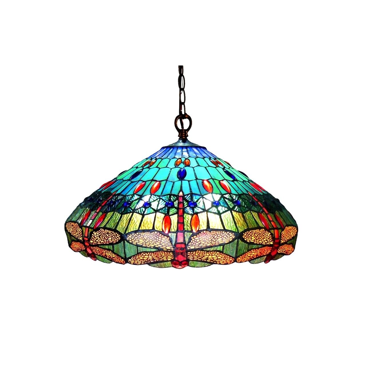 24" Stained Glass Dragonfly Pendant Swag Ceiling Light