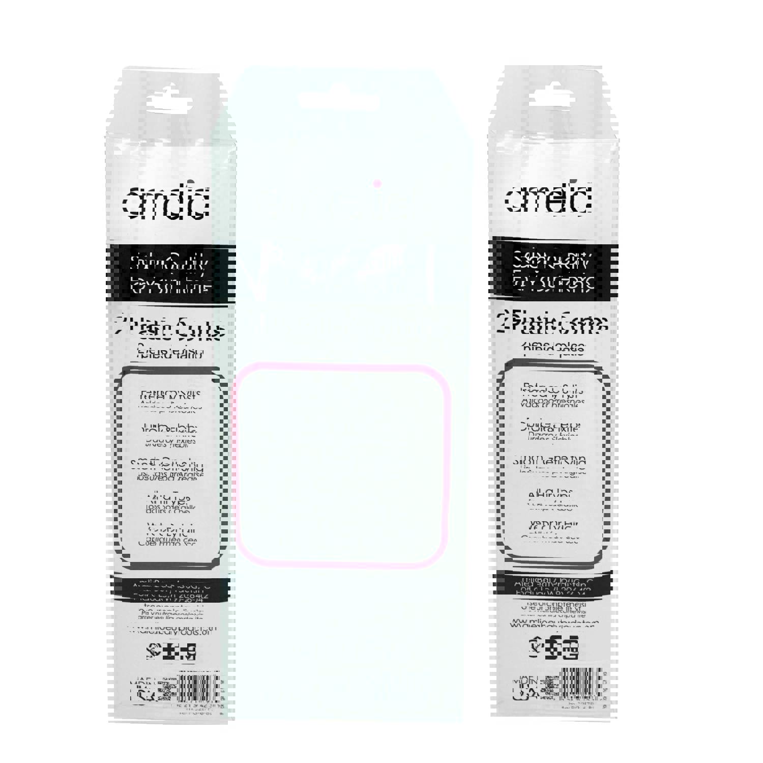 Amelia Beauty Wide Tooth Pick Comb Set, 6in & 7in, Black, Professional Grade