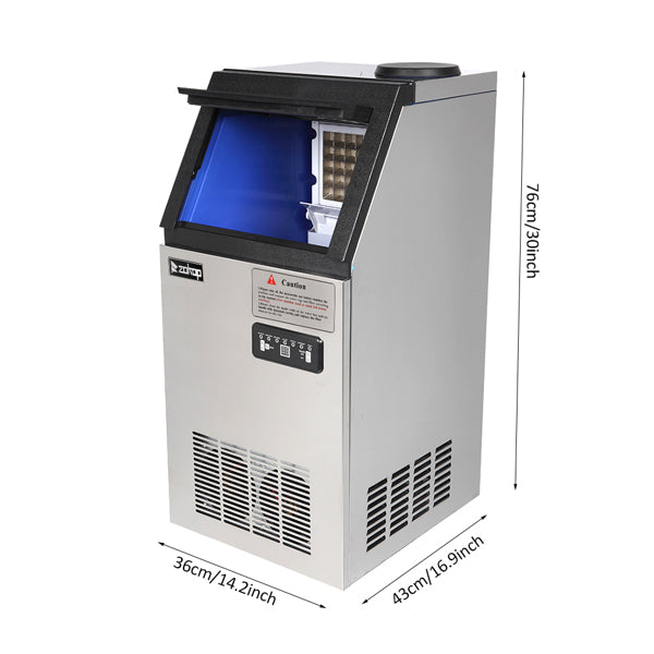 ZOKOP BY-70PF Stainless Steel Ice Maker - High-Capacity Cube Ice Machine