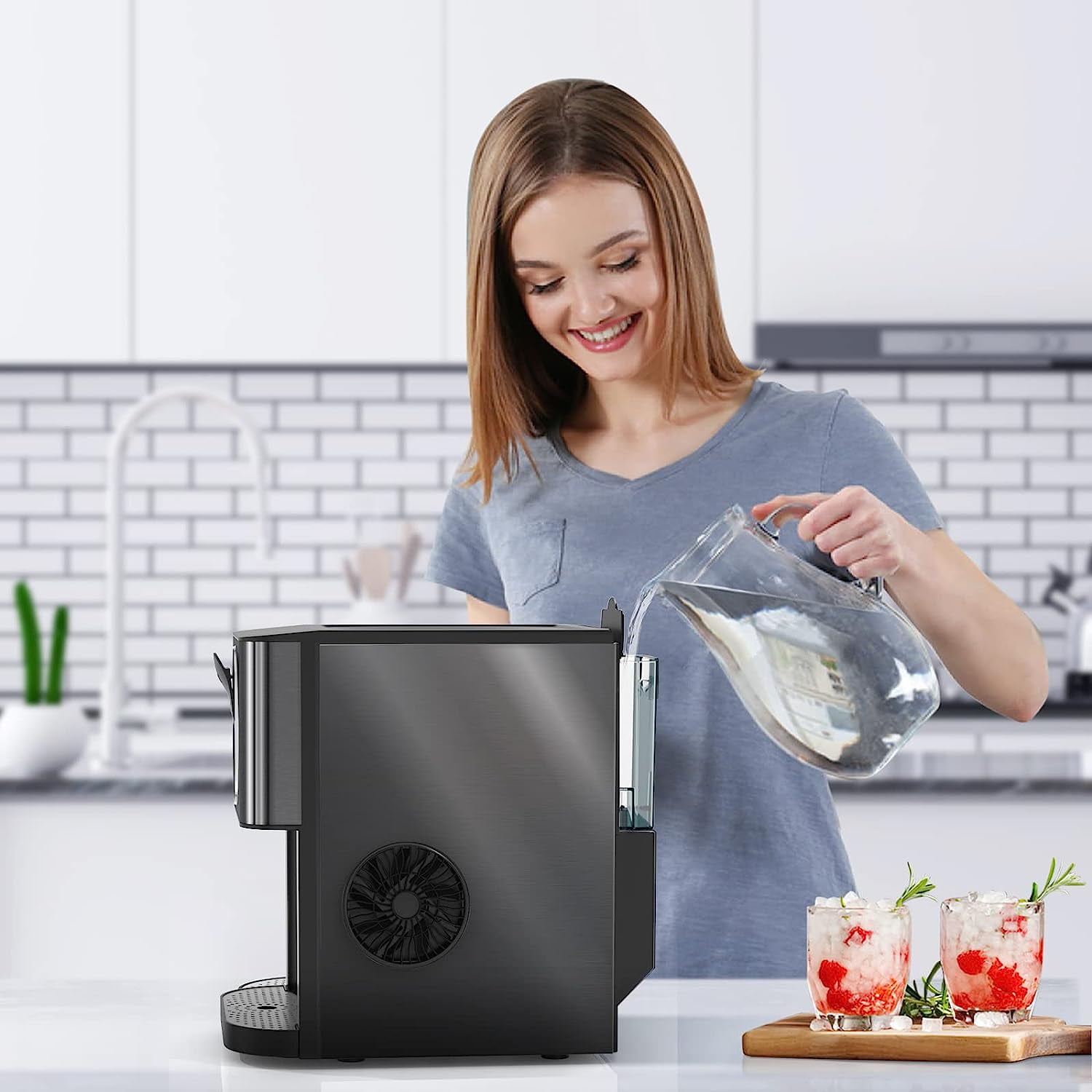 Auseo Compact Nugget Ice Maker, 44 lbs/24H, Self-Cleaning, Easy Operation