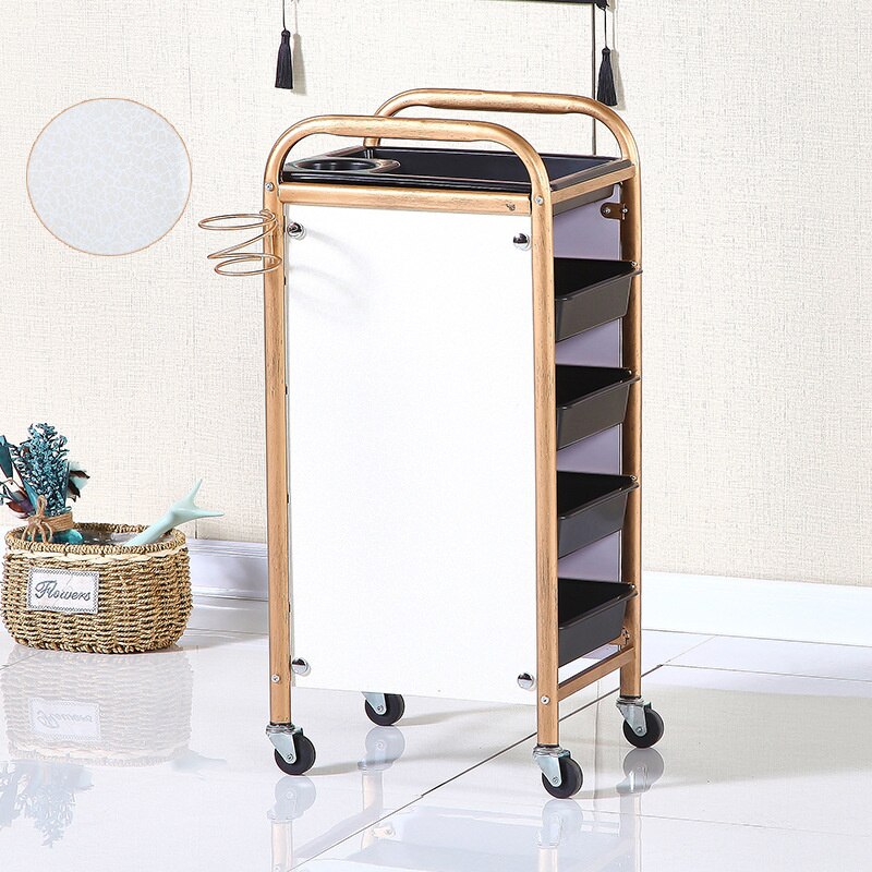Vintage-Style Metal Salon Trolley with Multi-Level Storage