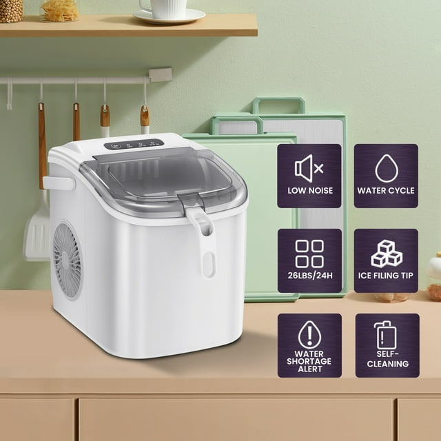 KISSAIR Portable Ice Maker - High-Performance, Self-Cleaning, 26lbs/24H