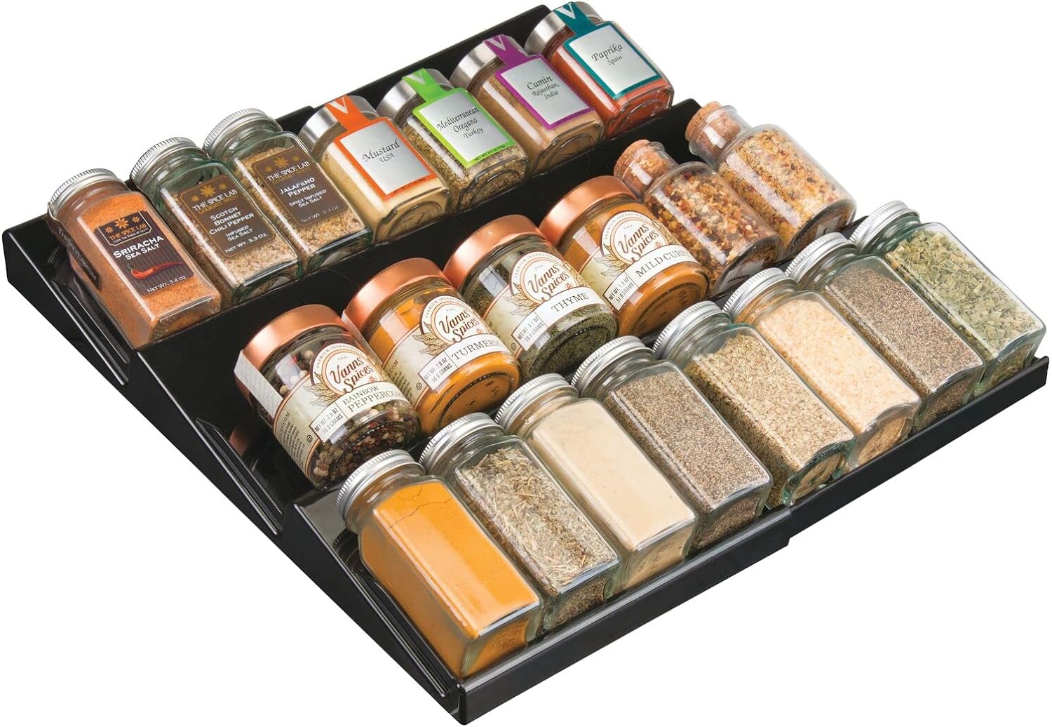 Upgraded 3-Tier Plastic Spice Rack Organizer for Kitchen Drawers