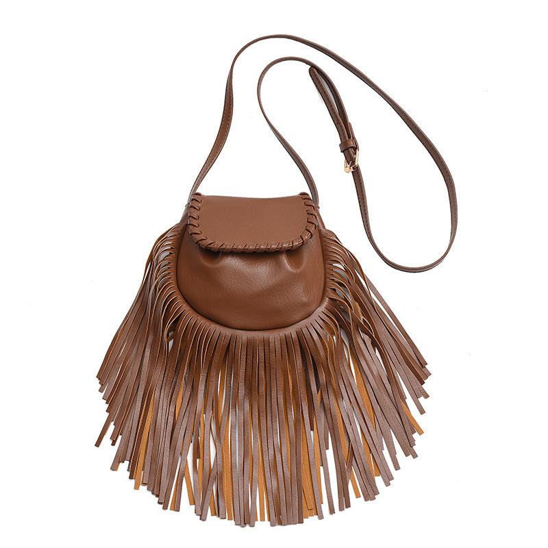 Stylish PU Leather Tassel Crossbody Bucket Bag