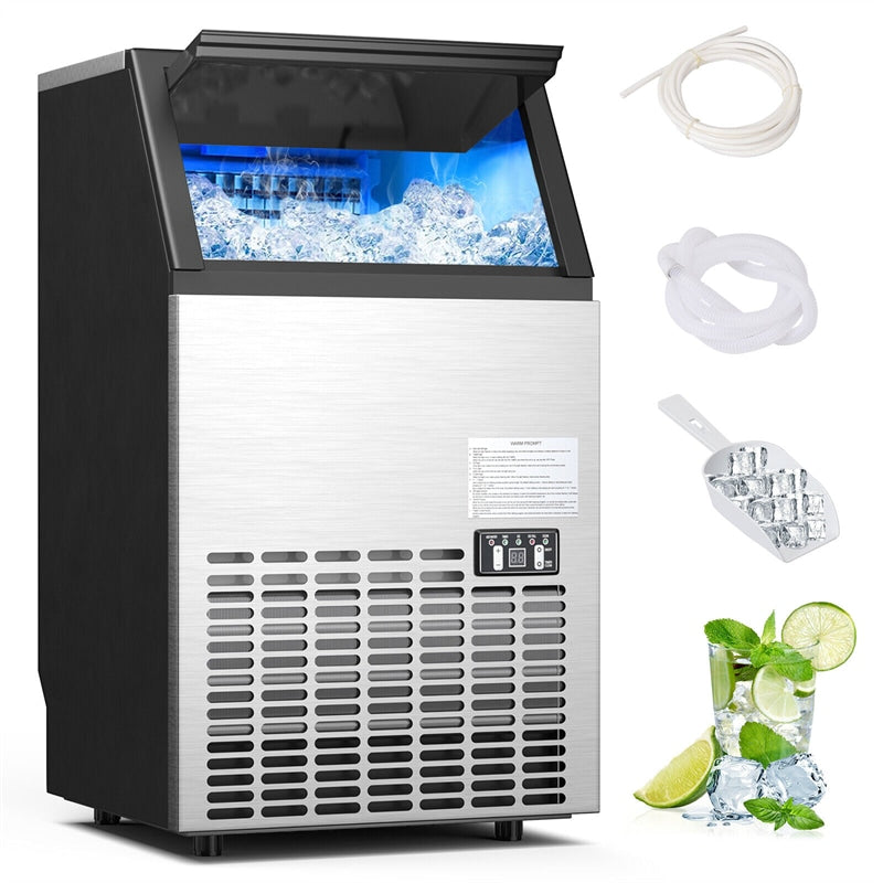 High-Capacity Stainless Steel Ice Maker - 110lbs Daily Output