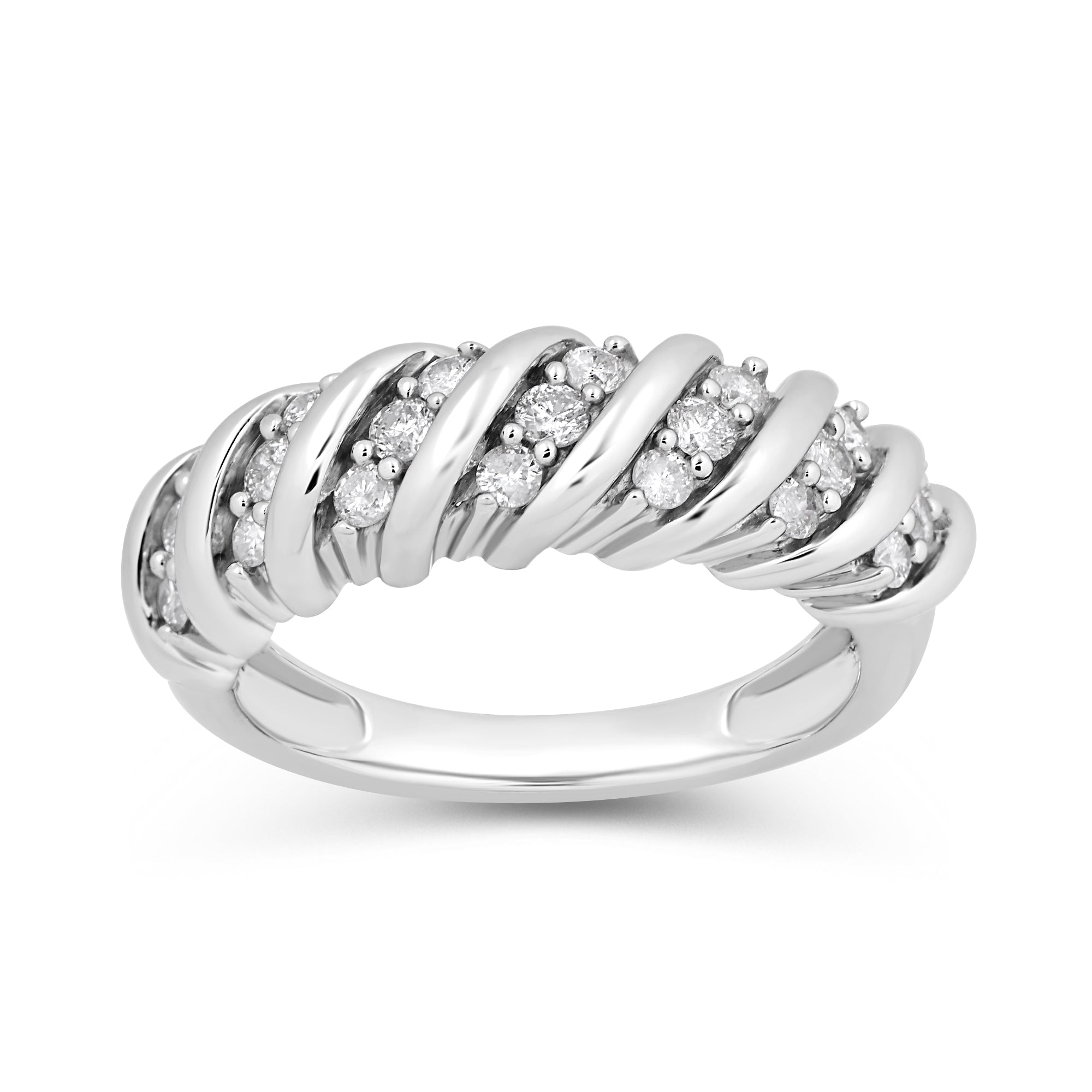 Gleaming Sterling Silver Swirl Band Ring with Half Carat White Diamonds