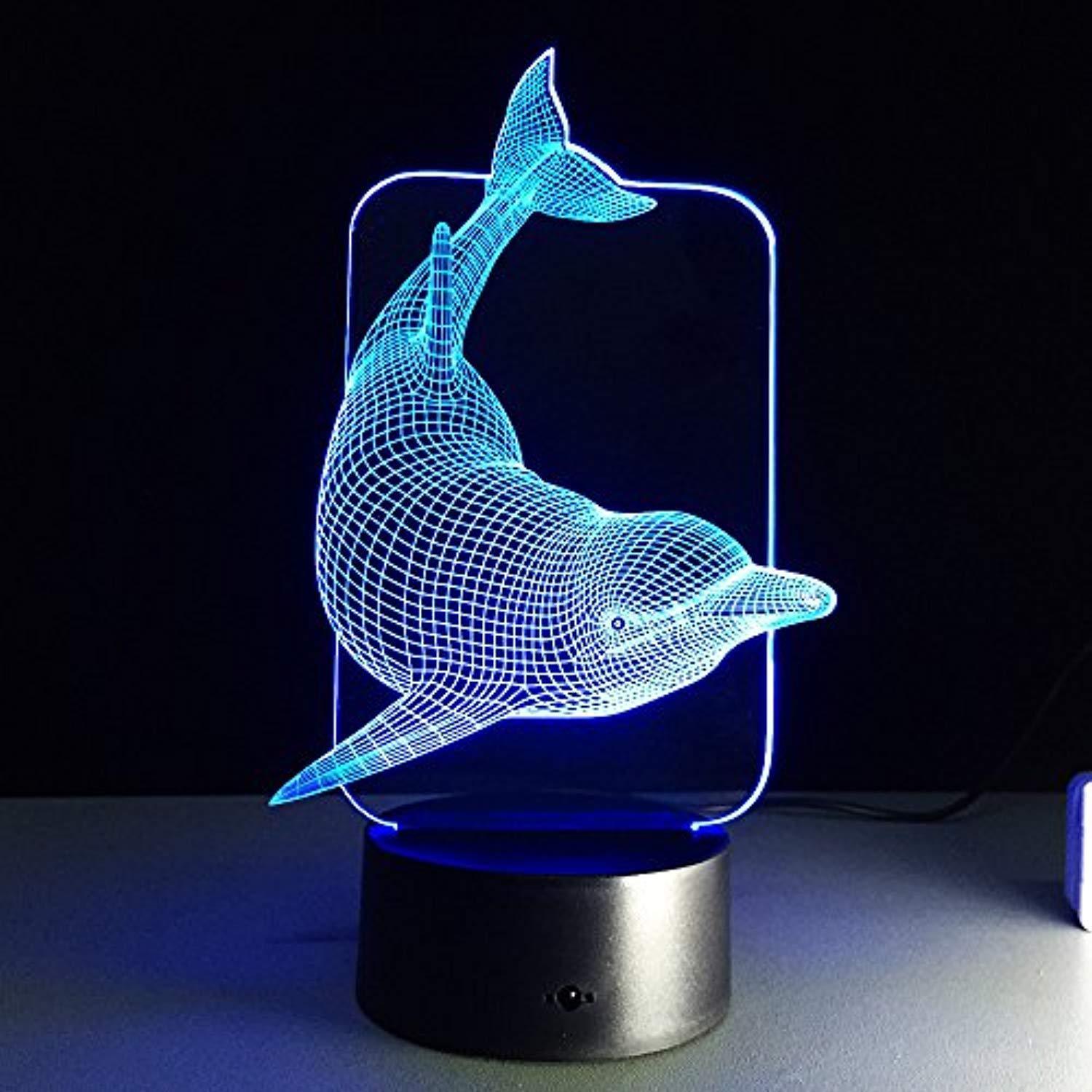 Dolphin LED Night Light - 3D Visual Desk Lamp with 7 Color Changing Touch Control