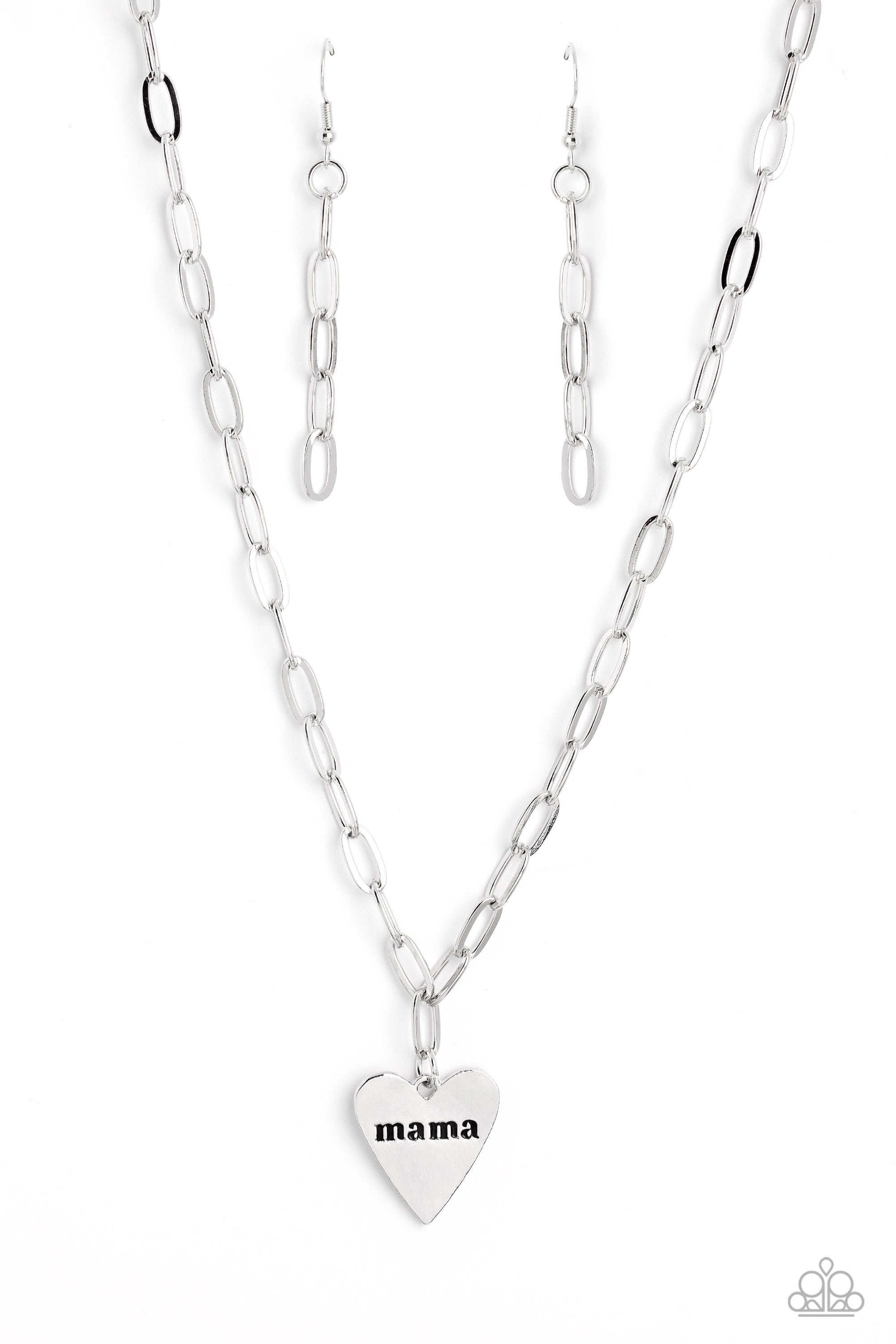 Glistening Silver Mama Pendant Necklace Set