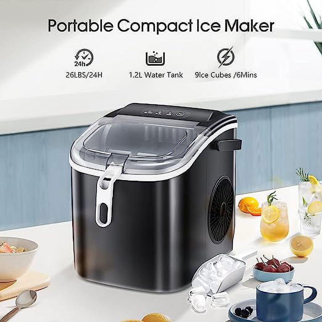 Kismile Compact Ice Maker - 26lbs in 24H, Self-Cleaning, Bullet-Shaped Cubes