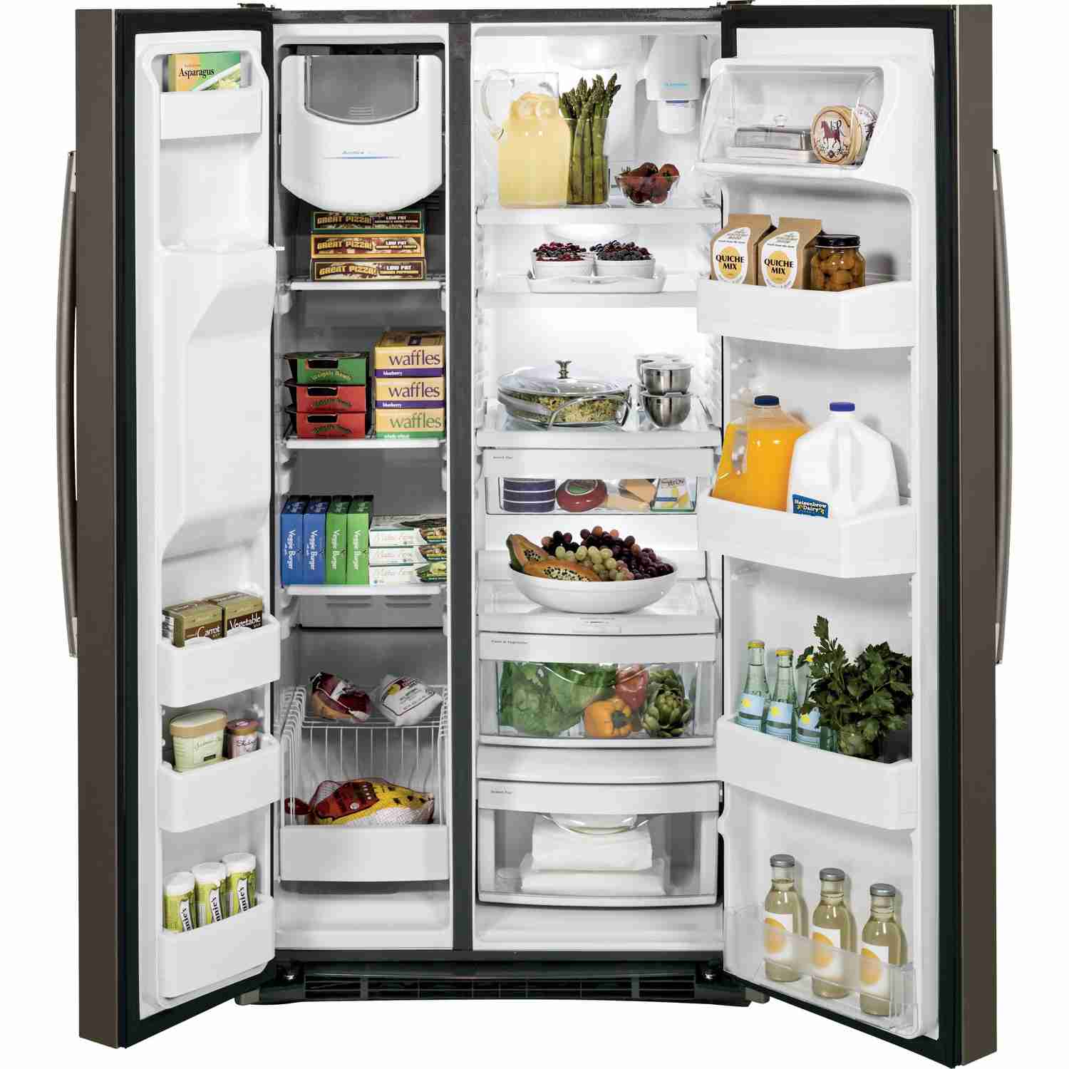 GE 25.3 cu. ft. Side-by-Side Refrigerator with Adjustable Shelves and LED Lighting