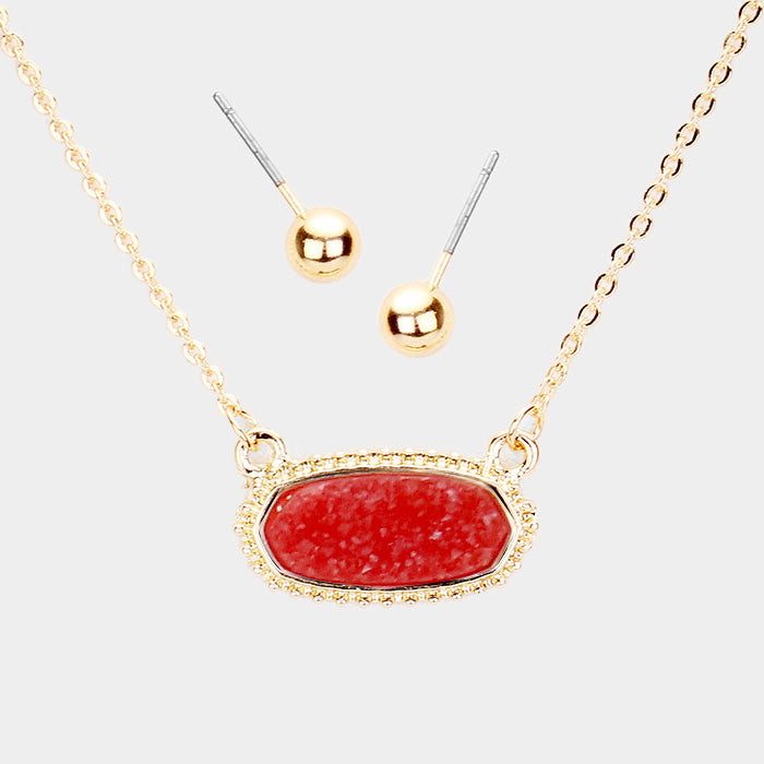 Glittering Druzy Hexagon Pendant Necklace