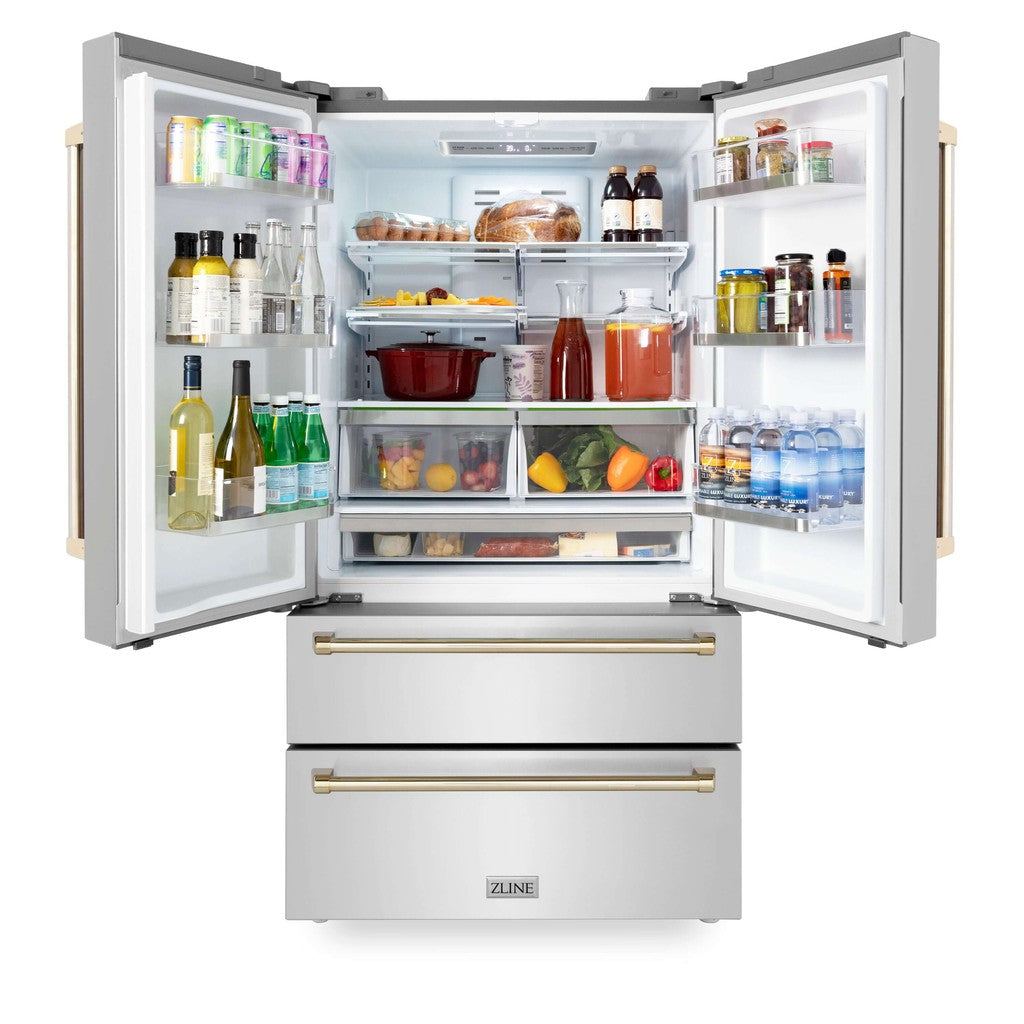 ZLINE 36" 22.5 cu. ft. French Door Refrigerator with Ice Maker, Luxury Stainless Steel