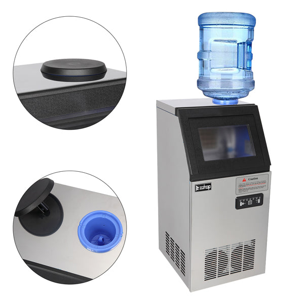 ZOKOP Stainless Steel Ice Maker - High-Capacity Cube Ice Machine