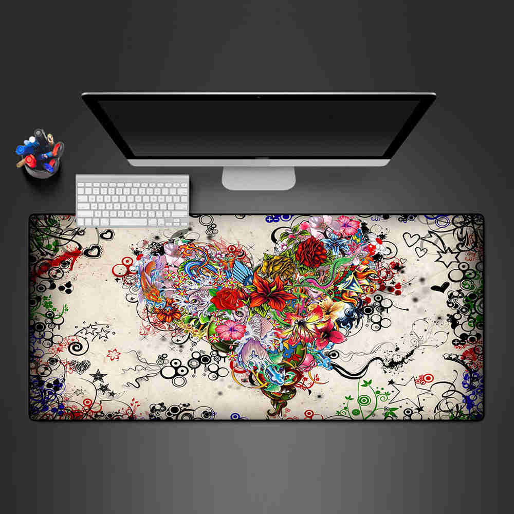 Floral Heart Design XXL Gaming Mouse Pad
