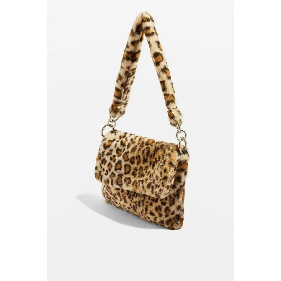 Leopard Print Fur Bag for Women, Large Capacity Crossbody Shoulder Clutch