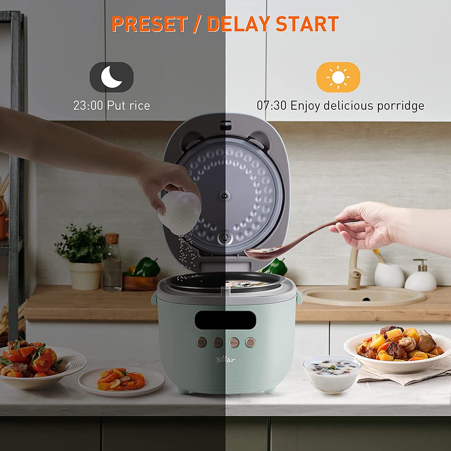 Bear Rice Cooker 8 Cups, 6-Function Smart Cooker with Fuzzy Logic Technology