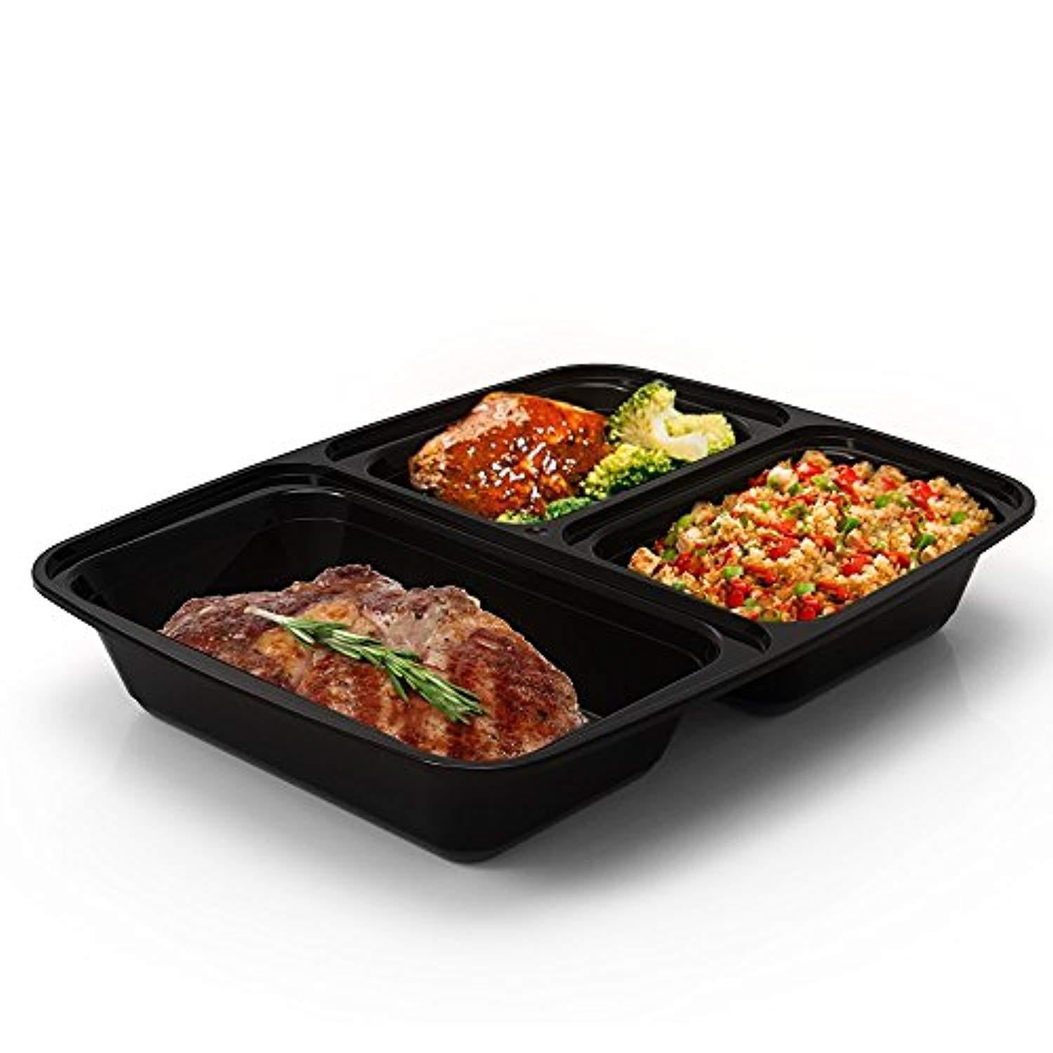 Homgeek 15-Pack Reusable Meal Prep Containers, 3-Compartment BPA-Free Bento Lunch Boxes with Airtight Lids for Portion Control