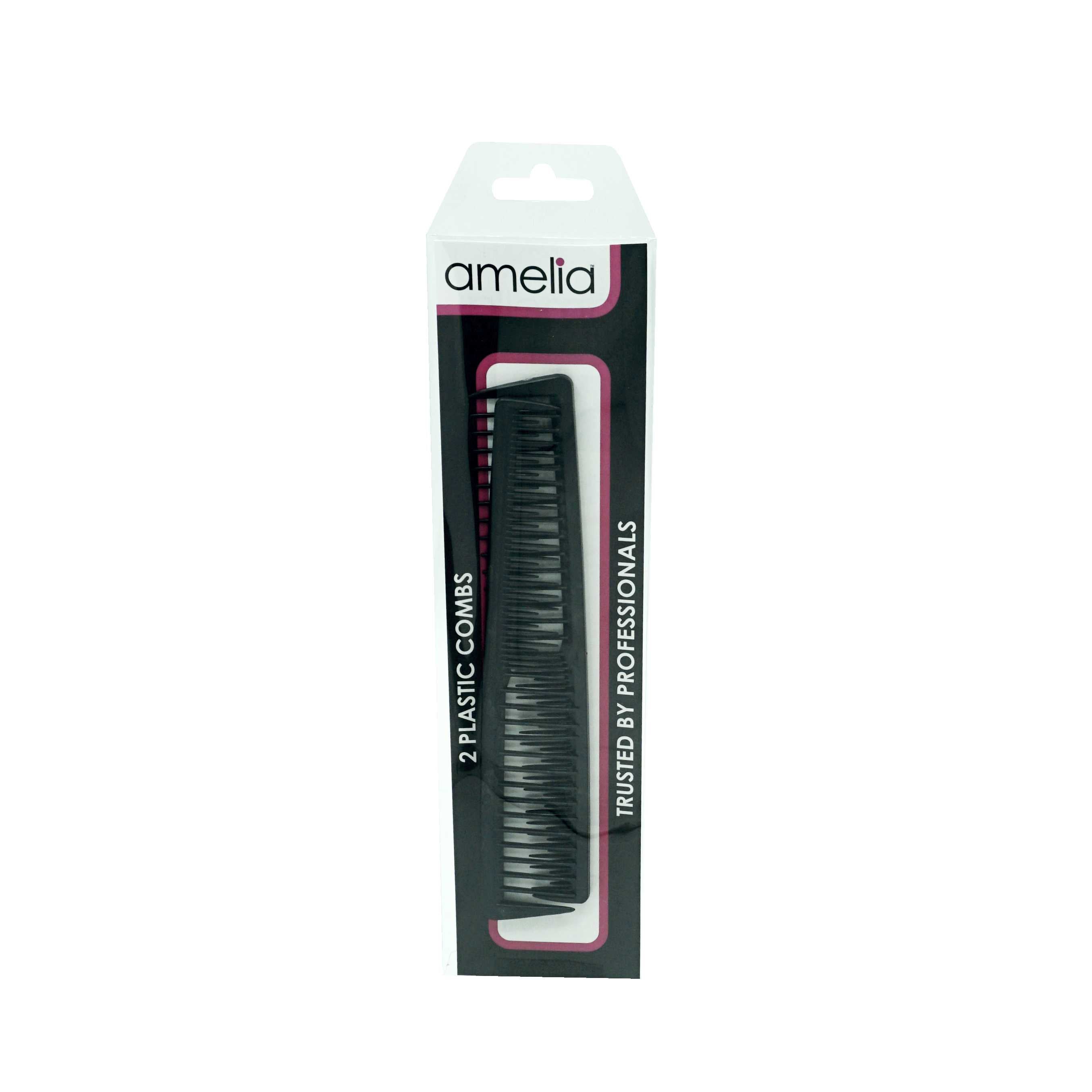 Amelia Beauty 7" Black Wide Tooth Tease Comb, 2-Pack