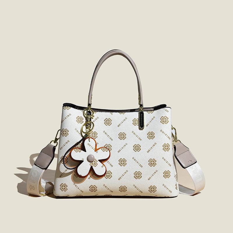 Elegant Floral Print Tote Bag with Pendant for Women