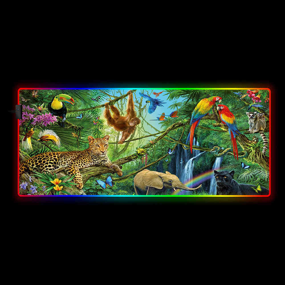 Jungle Theme RGB LED Gaming Mouse Pad XL