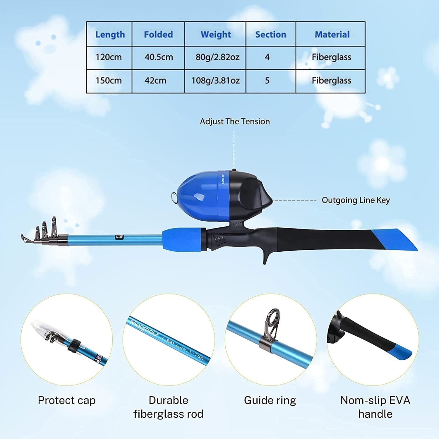 Children's Telescopic Fishing Kit, Starter Fishing Rod and Reel Set with Tackle Box