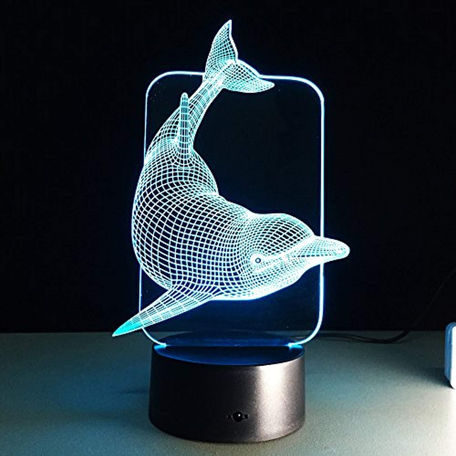 Dolphin LED Night Light - 3D Visual Desk Lamp with 7 Color Changing Touch Control