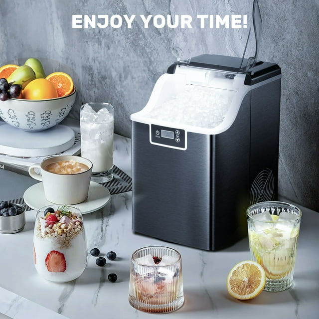 Auseo Portable Nugget Ice Maker - Countertop, Chewable Ice, Self-Cleaning, LED Display