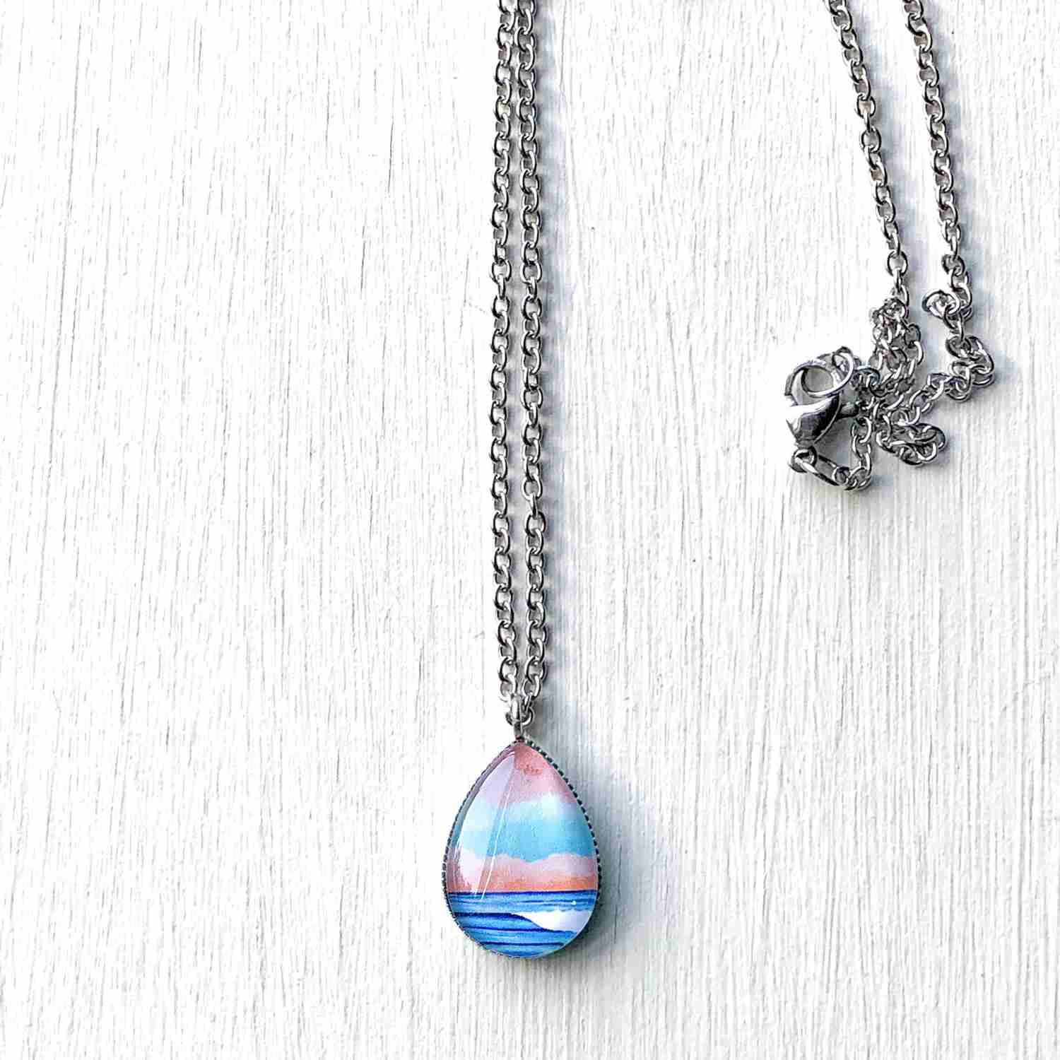 Handcrafted Graphic Seascape Glass Dome Necklace Set