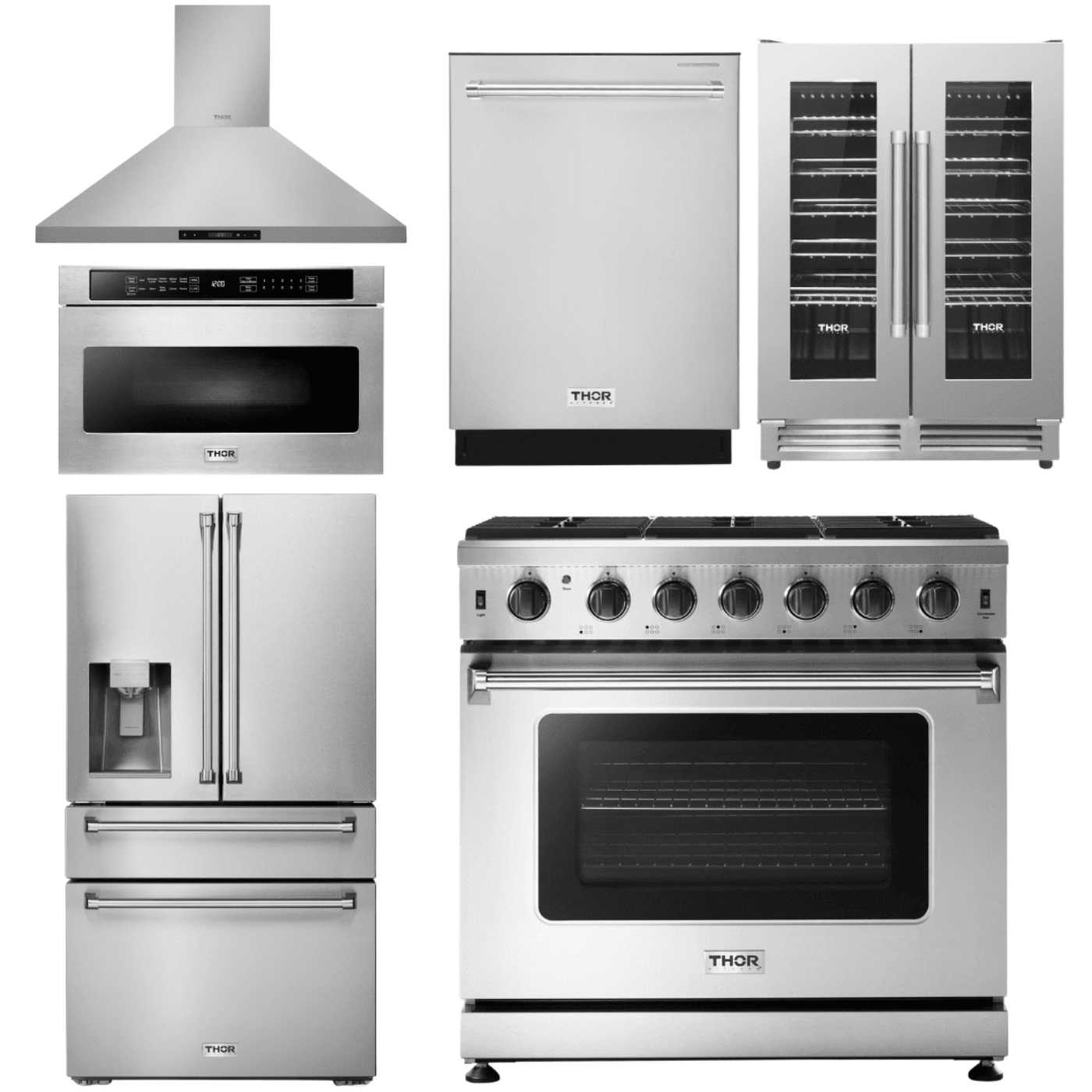 Thor Kitchen Pro-Style Appliance Package - 36" Range, Hood, Fridge, More