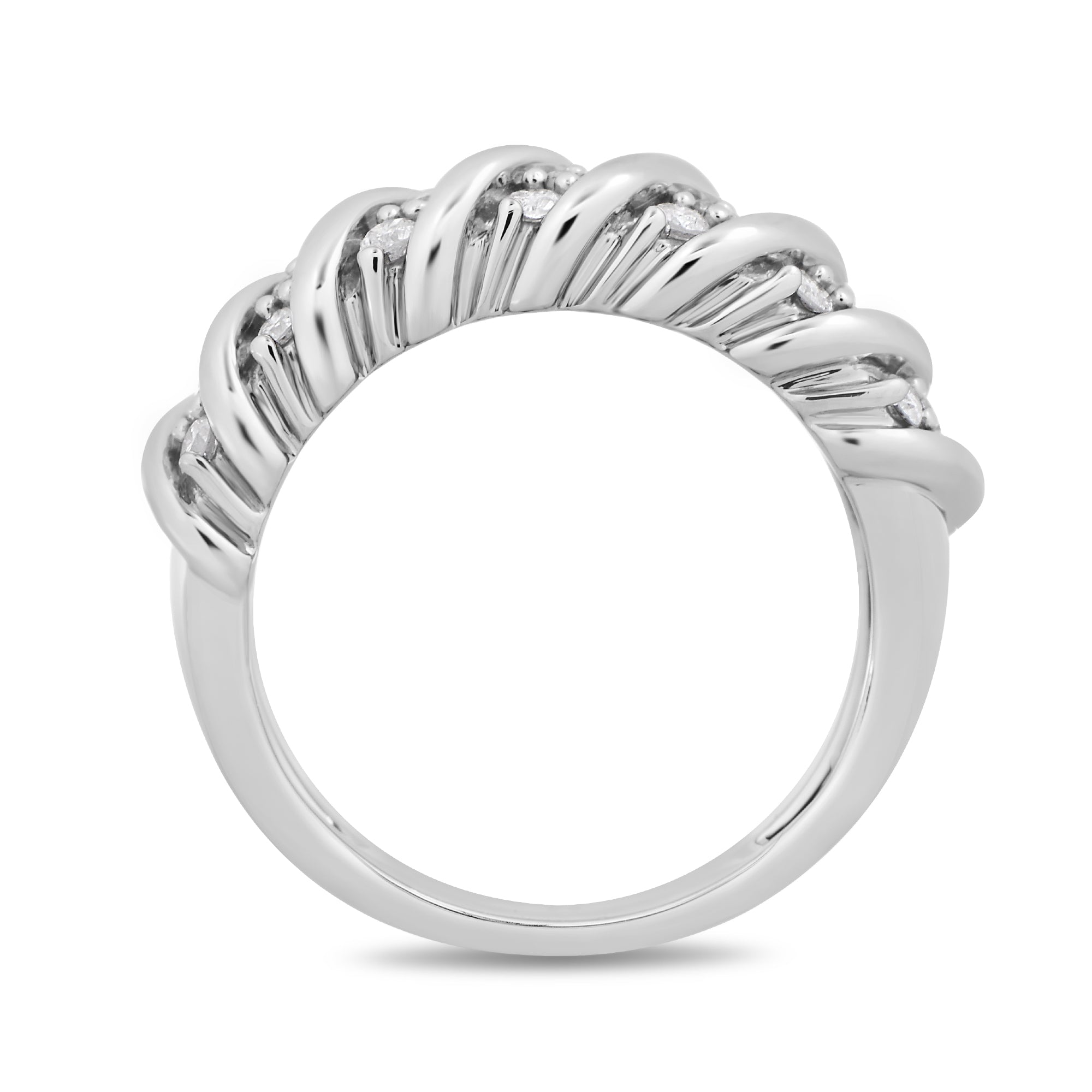 Gleaming Sterling Silver Swirl Band Ring with Half Carat White Diamonds