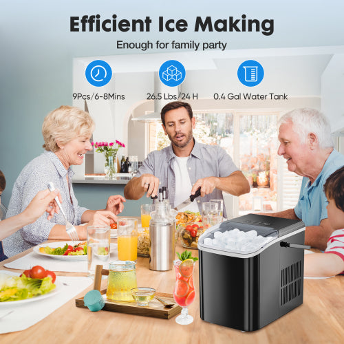 Compact Black Ice Maker for Home and Outdoor Use