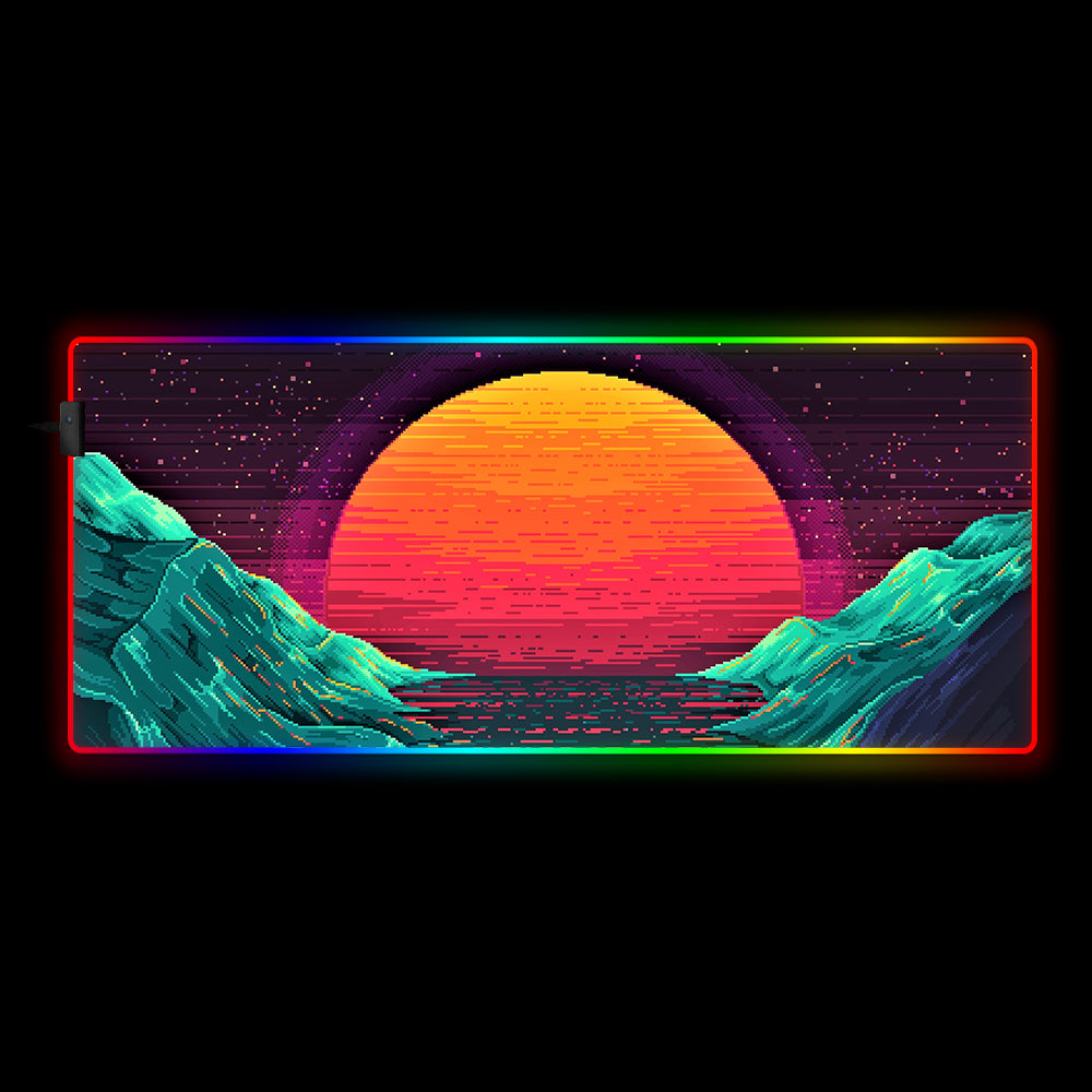 Stylish Pixel Wave Sun RGB Gaming Mouse Pad