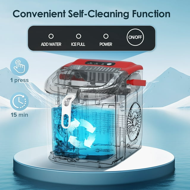 Auseo Compact Ice Maker, Fast 9-Cube Countertop Model with Self-Cleaning